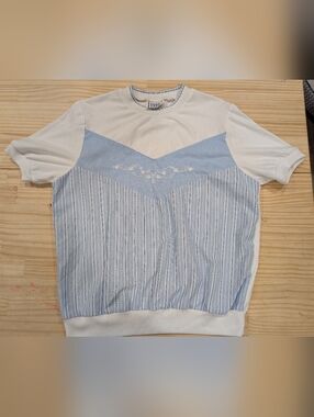 Vintage 90s Cottagecore Teddy Patchwork Short Sleeve Knit Collar Top Size Large